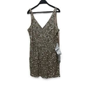 New Mac Duggal Shimmering Gold Sequin V-Neck Tank Cocktail Dress 5201 Size 12